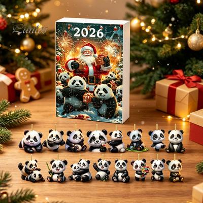 Decorative Panda Figurines for Desk Advent Calendars 2026, 2D Acrylic Cute Hanging Ornaments Festive Home Decor Christmas Xmas Tree, 24 Days Countdown