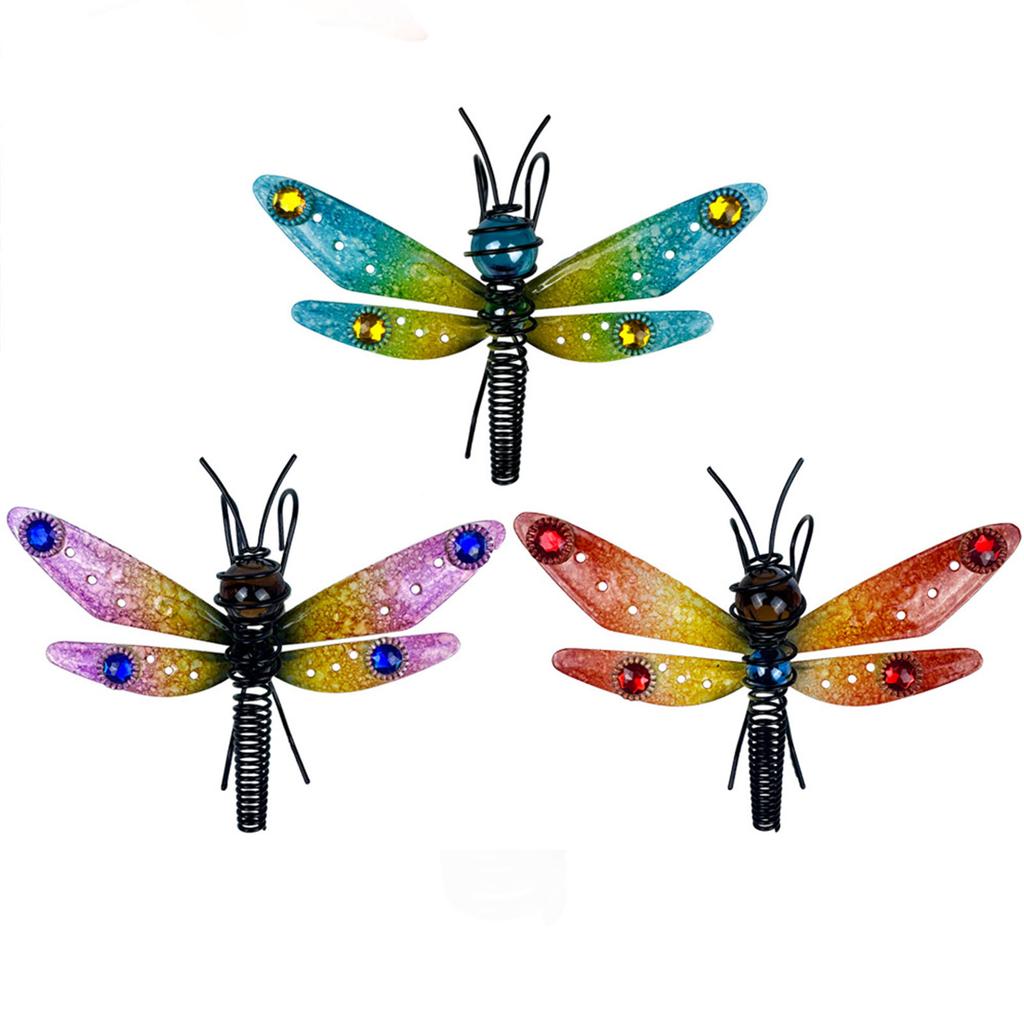 3pcs Planter Decorations Dragonfly Pot Hanger Colorful Gradient Glass Wings Rustproof Metal Planter Decor with Spring