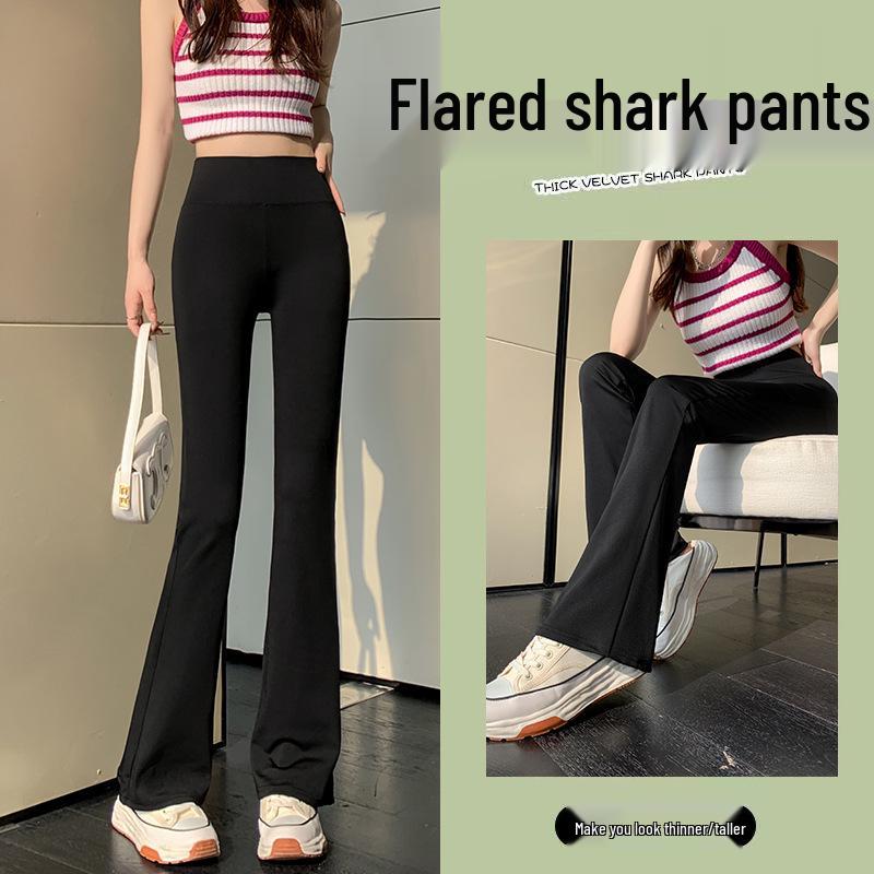 

Women s High-Waist Fleece-Lined Shark Micro Flare Pants - Slimming Wide-Leg Yoga Leggings for Spring, Autumn, and Winter. M (Recommended 80-100 jin)