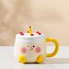 Cute Cake Cup with Lid Cartoon Ceramic Cup High Value Large Capacity Household Set Mug Girls Water Cup