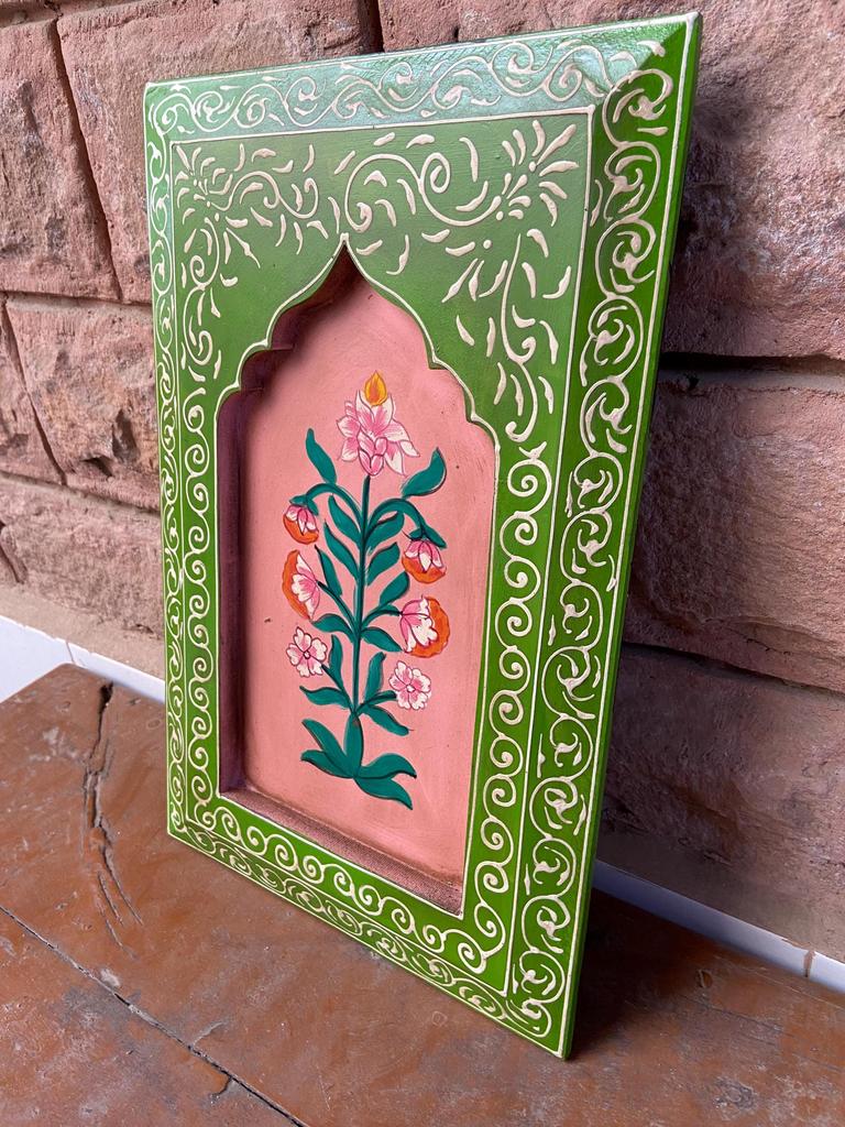Hand-Carved Floral Wall Decor: Vintage Indian Painted Wood Art
