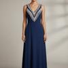 V Collar Design Mesh Lace Appliques Silver Sequins Dress Decoration Appliques  Gown Embellishment