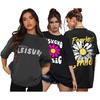 Pack Of 3 Graphic Printed Loose Fit T-Shirt Women's Cotton Drop Shoulder Top