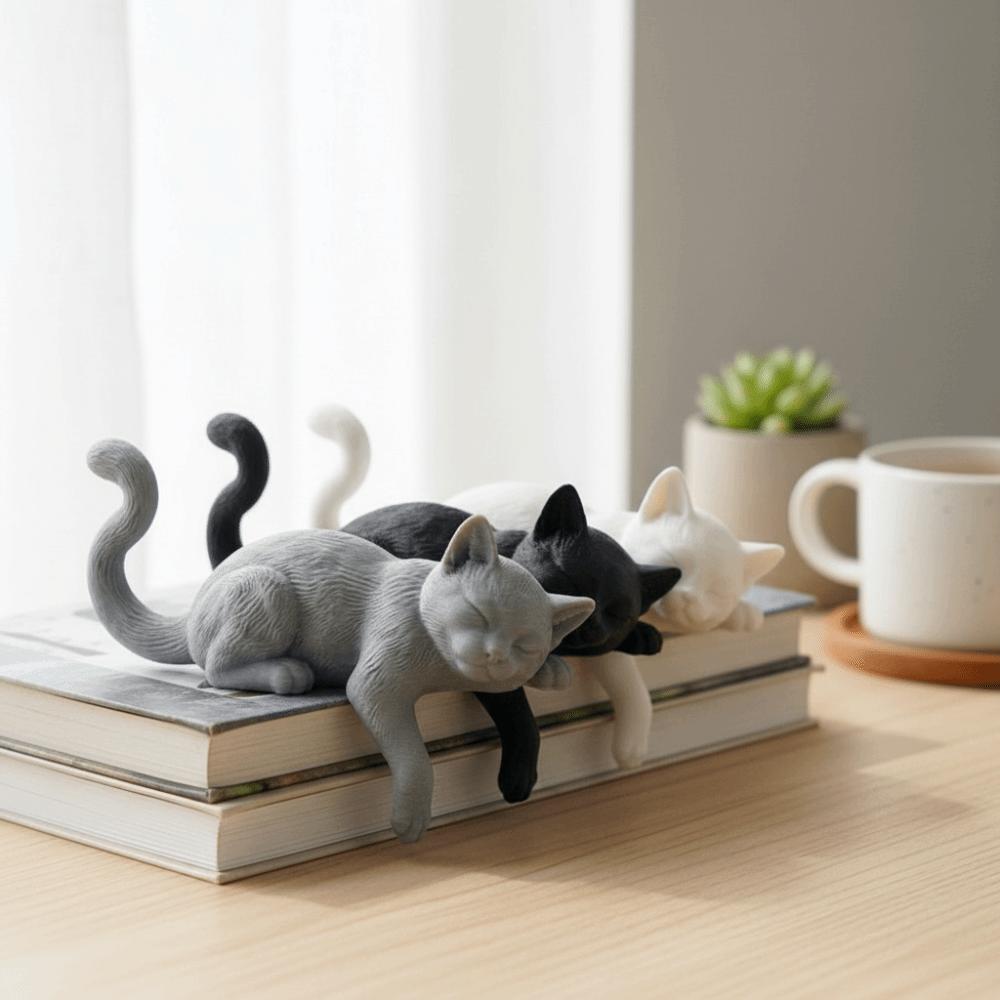 Creative Desk Cat Decorations 3D Printed Decorative Cat Statues Sleeping Cat Ornament  Desktop Use