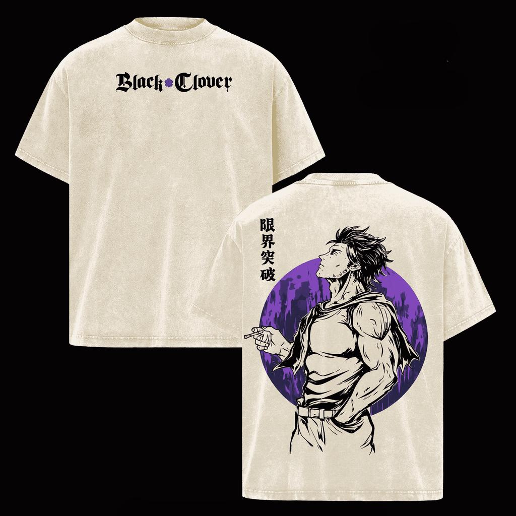 Black Clover Anime T-shirt Yami Sukehiro Printed Tshirt For Men's Clothing Washed Oversized T Shirt Casual Pure Cotton Tees Tops