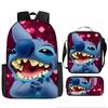 Stitch Kids Backpack Set 3-Piece Student School Bag Lunch Box Pencil Case Digital Print Gift Set for Children
