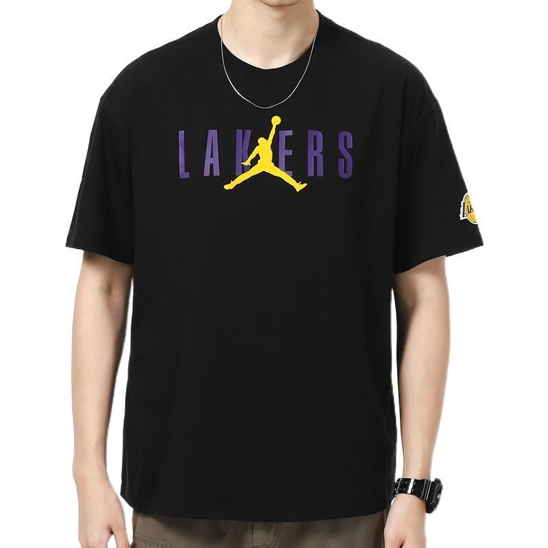 Air Jordan NBA Los Angeles Lakers Alphabet Printing Basketball Sports Round Neck Short Sleeve Black Men's DA6513-010