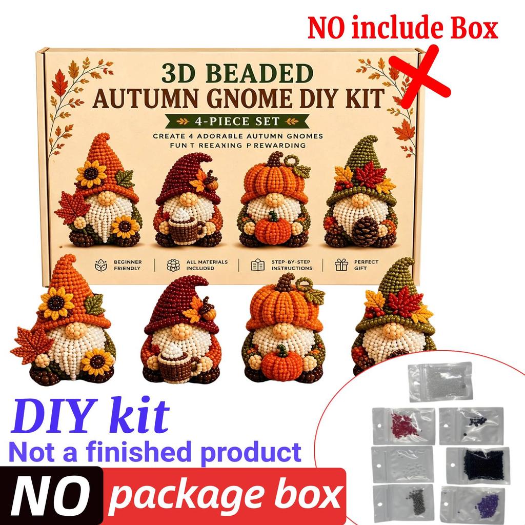 3D Beaded Gnome DIY Beading Craft Material Kit Set DIY Cute Animal Dwarf Bead Craft Set NO/with Box (Not a Finished Product)