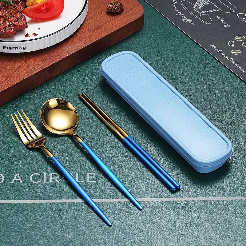 Nordic Style Portable Cutlery Set for One - Includes Knife, Fork, Spoon, and Chopsticks - Perfect for Office Workers and Students.