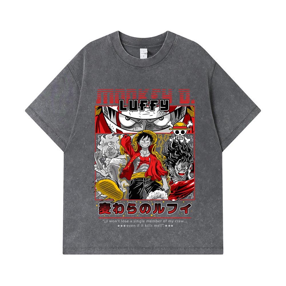 275 GSM Washed T-shirts 100% Cotton One Piece V16 Luffy Print Unisex Heavy Cotton T Shirt