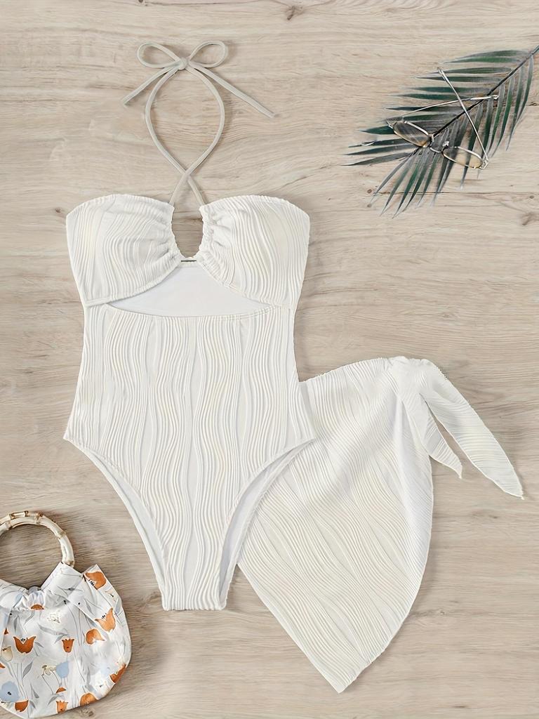 European & American Sexy Ribbed Hollow-Out Backless One-Piece Swimsuit for Women