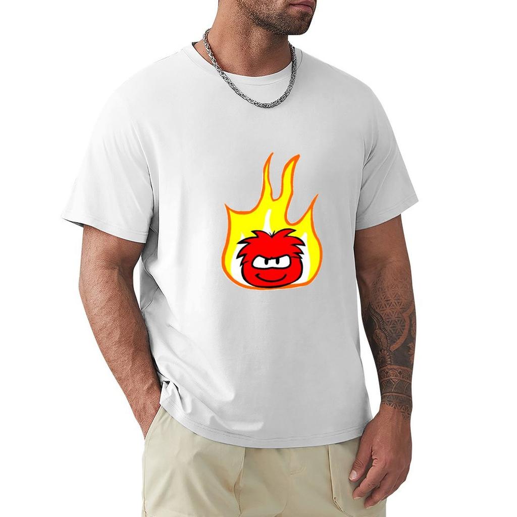 Red Puffle On Fire Tshirt Casual Everyday Short Sleeve Tshirt