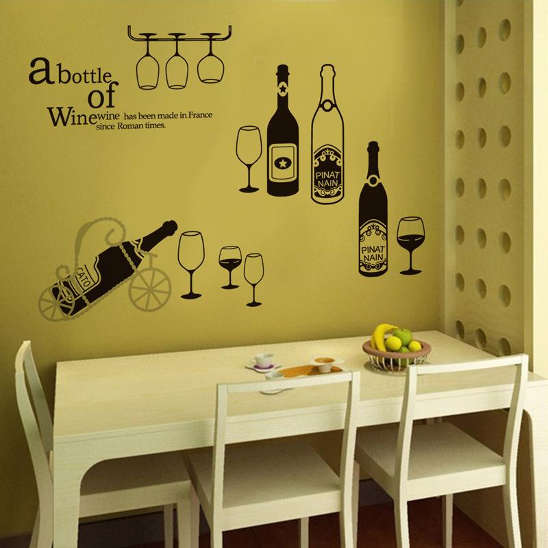 Self Adhesive Black Glass Wine Bottle Wall Sticker Removable Vinyl Decal for Kitchen Bar Cafe Home Decor