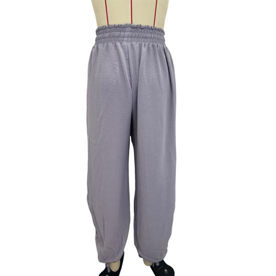 Women Bloomers High-Drape Side Shirring Wide Leg Pants with Elastic Waistband Adjustable Drawstring Pure Color Casual