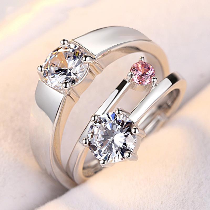 Korean Style Zircon Couple Rings: Elegant, Versatile, Adjustable Crown Design for Men and Women