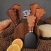 Akazienholz Weihnachtsbaum Käsemesser & Gabel Set mit Holzsockel - 6-teiliges Set