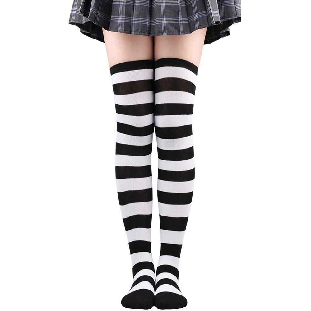 Farbig gestreifte Strümpfe Japanische Overknee-Socken Mode Damen Warmhalten Socken Sexy Schlank Lange Socken Schwarz Weiß gestreifte Strumpfwaren