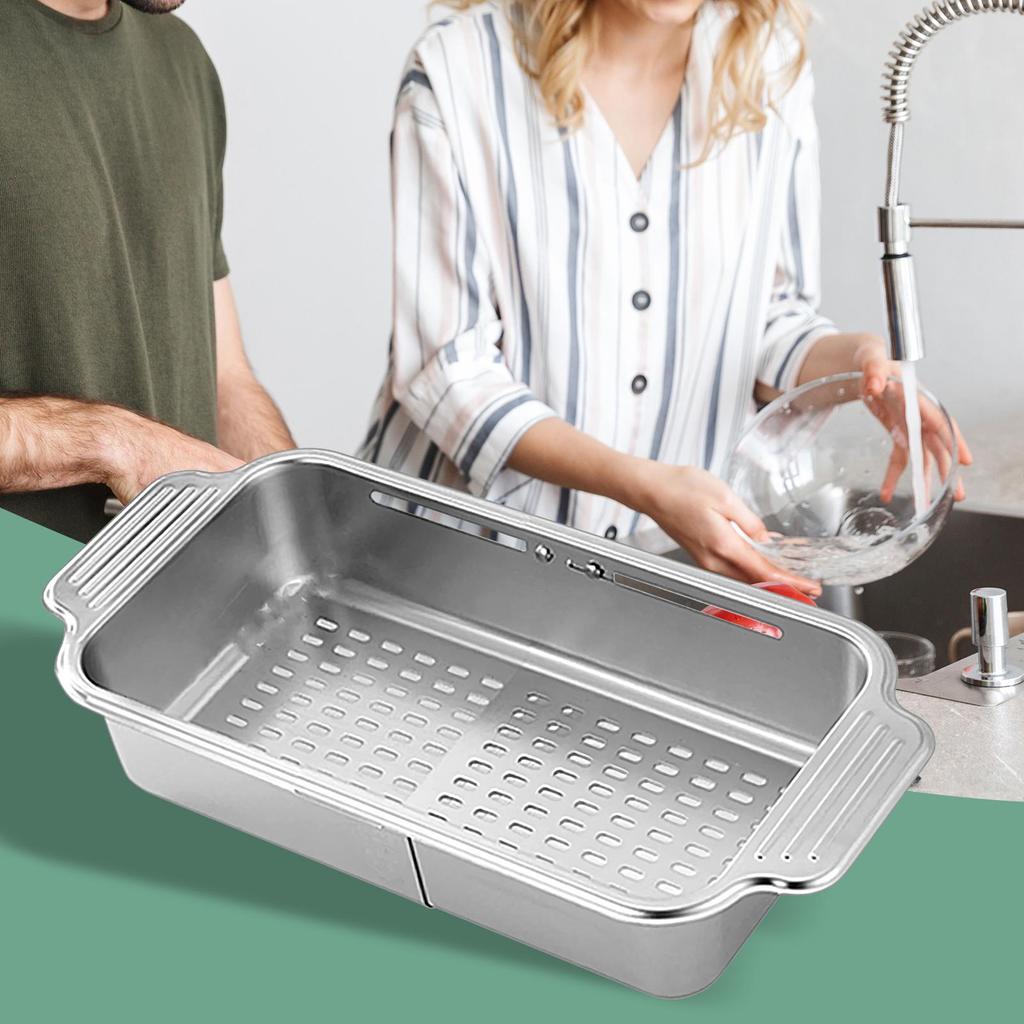 Escurridor de Platos para Fregadero ajustable Secador para Fregadero de Cocina Coladores Escurridores Cesta con Tapón Colador para Lavar Alimentos