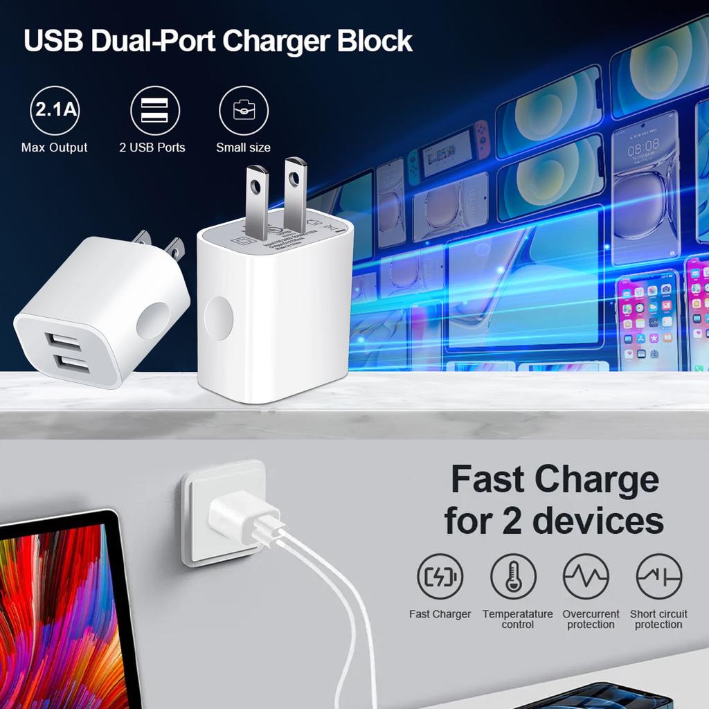 1/5Pcs USB Wall Chargers Block Power Adapter 2.1A Dual-Port Fast Charging Plug Cube Charger Adapter For IPhone For Samsung