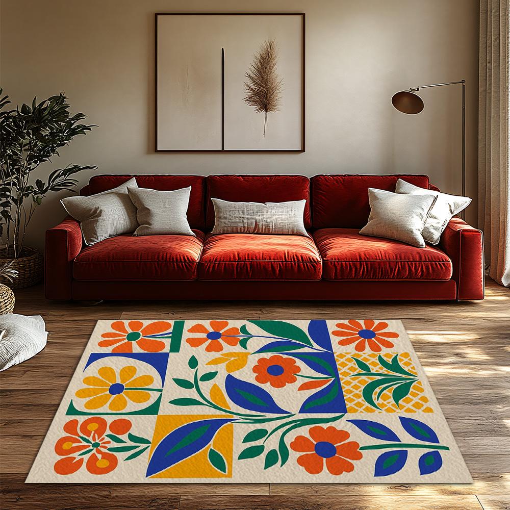 Vintage Persian Style Area Rug Bohemian Floor Mat Non-Slip Home Decor Durable Accent Carpet Modern Living Room Decor Tribal Patt