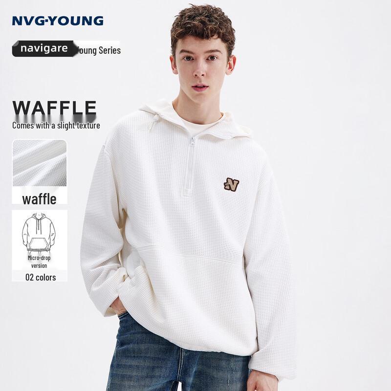 NVG·YOUNG Men's Waffle Half-Zip Hooded Sweatshirt
