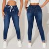 High Waist Stretch Denim Jeans For Women Drawstring Waist Pencil Pants Pantalones De Mujer