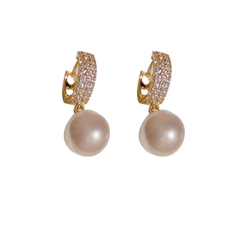 Women Retro Minimalist Micro Inlaid Zircon Pearl Fashion Earrings