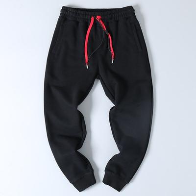Export Factory Leftover Stock Terry Cotton Brushed Thickened Tapered Athleisure Pure Color Elastic Waist Ankle-Tied Sweatpants Men's Fashion