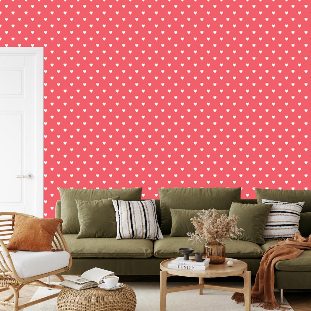 Hearts Coral Wallpaper 50x1000