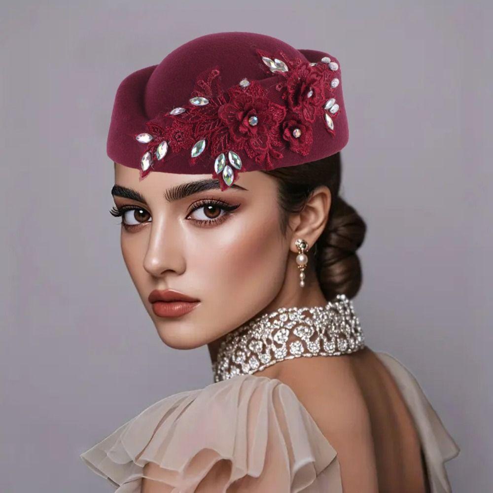 Vintage Pillbox Hat Flower Airline Stewardess Caps Uniform Stewardess Hat Felt Beret Live Show