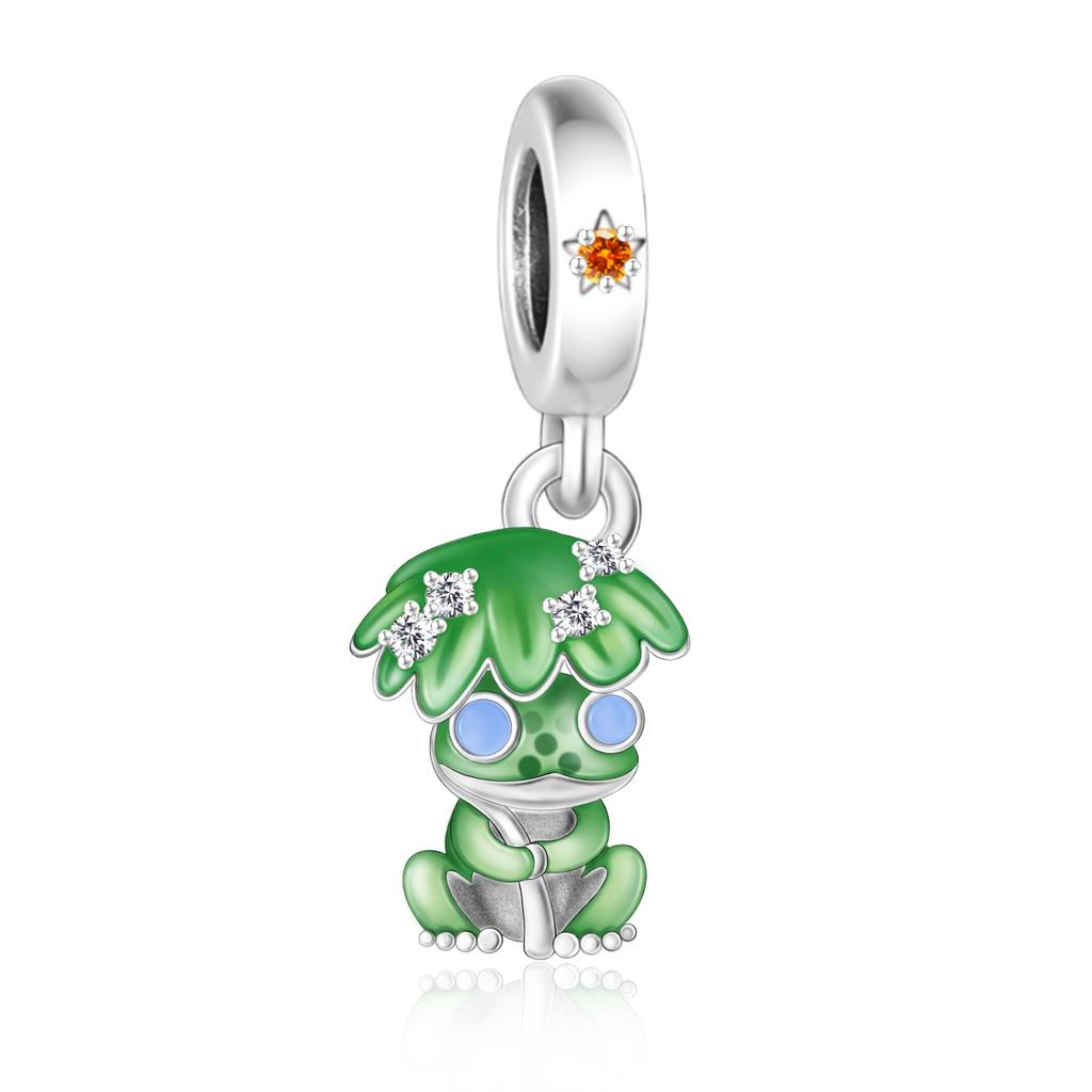 Kupfer Original Grüne Serie Niedlicher Frosch Regenschirm Anhänger Perle Liebe Anhänger Passend für Armband Schmuck Geschenk Herstellung
