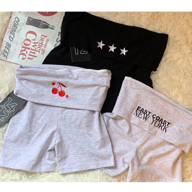 

95 Cotton @ Export Sporty Rich Embroider Two-Color Turn Waist Stretch Hot Pants Light gray (Cherry Embroider flaw XXS