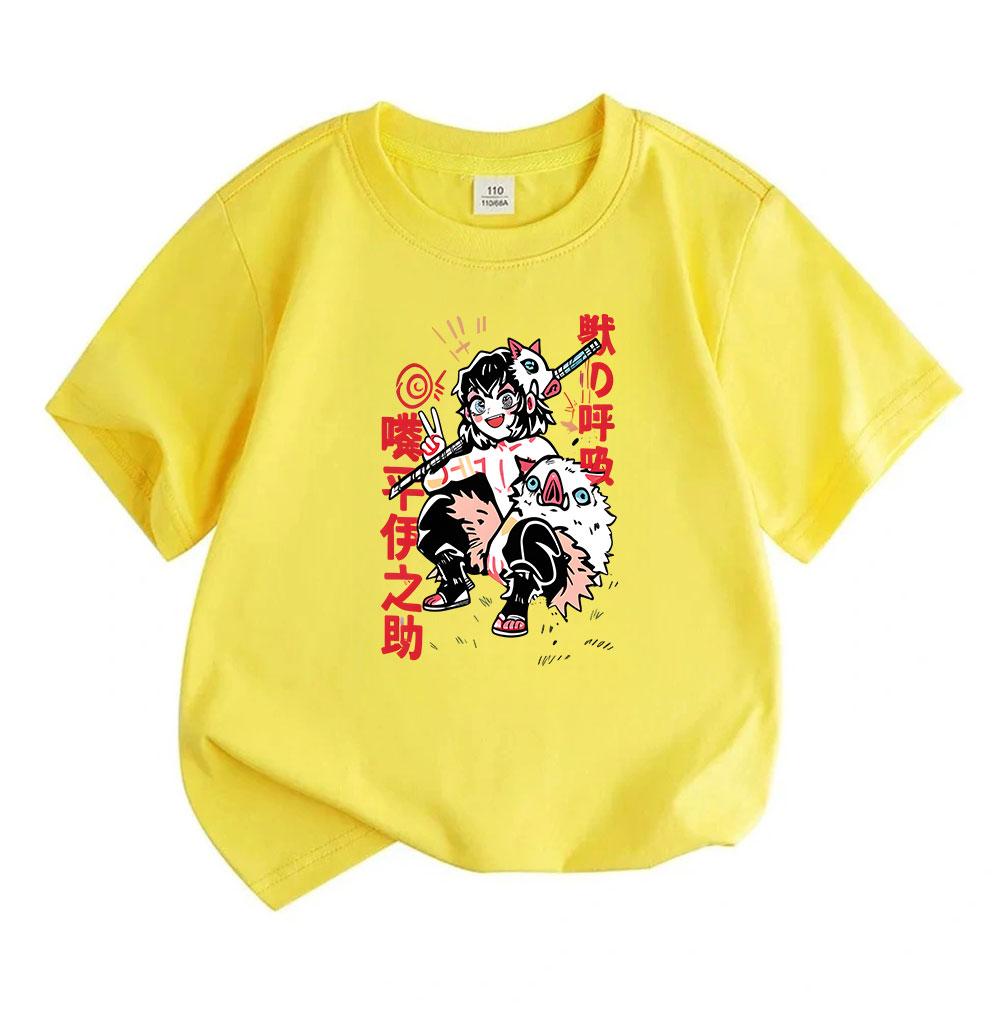 Kids Boys Girls 100% Cotton Crew Neck Short Sleeve T-Shirt, Cute Anime Character Print Casual Summer Tees for Cartoon Demon Slayer Fans Daily Wear Out