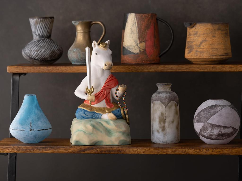 Fudoson Cat Horse Amulet for Protection from Evil Reiwa 8 Year of the Horse Zodiac Ornament Hinoki Pale Color Sculpted by Butsuya Year of the Wood