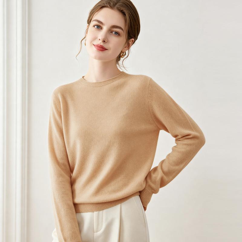 Lekasha Women's 100% Pure Cashmere Saddle Shoulder Round Neck Base Layer Sweater