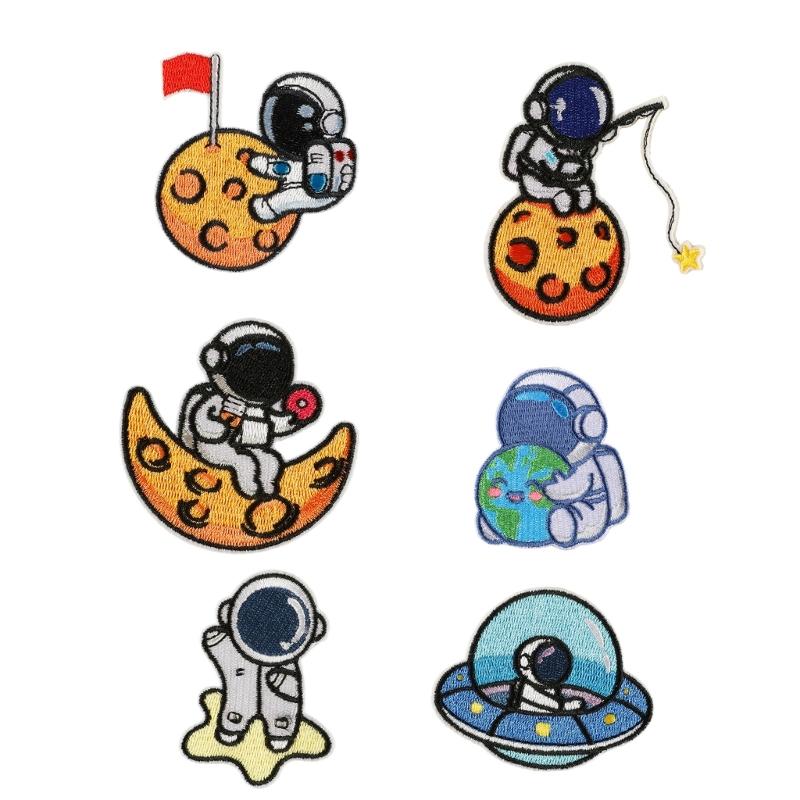 6 Pcs Lovely Repair Patches Iron on Patches Embroidered Patches Astronaut Sew On Decorative Appliques for Clothes Hat