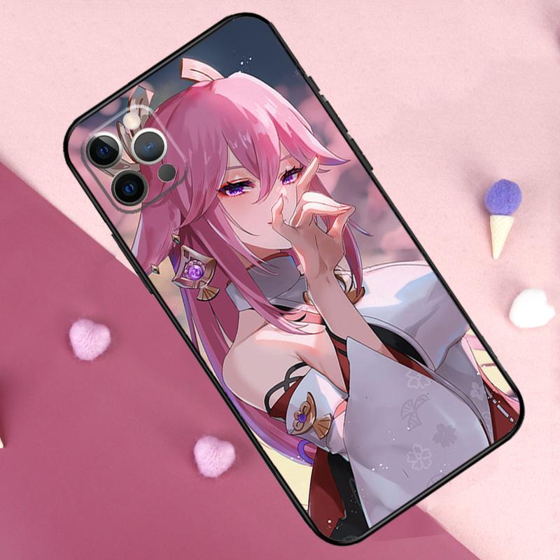 Genshin Impact Yae MIko Phone Case For iPhone 17 Pro Max 11 14 15 16 Pro Max Plus 13 12 Mini 16e 17 Air Back Cover