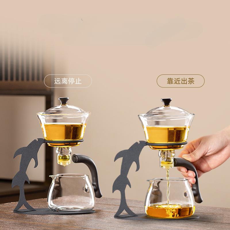 Glass Dolphin Automatic Tea Set and Teapot for Home Lazy Tea Maker Kung Fu Teacup Office Teaware Sets