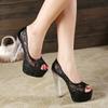Fashion Fish Mouth Sandals New Fashion Summer Transparent Women Thick High Heel Crystal Shoes