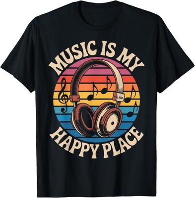 Music Is My Happy Place - Retro Headphones Vibes T-Shirt
