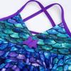 2Pcs Bikini Mermaid Swimwear Children Girls Spaghetti Straps Swim Top with Bottoms Ruffle Swimsuit