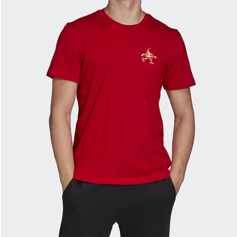 Adidas Letter Logo Print Round Neck Short Sleeve T-Shirt Men Tops Red FN1722