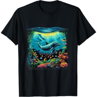 Dolphin Marine Motif Dolphin Lover Sea Ocean Animal T-Shirt