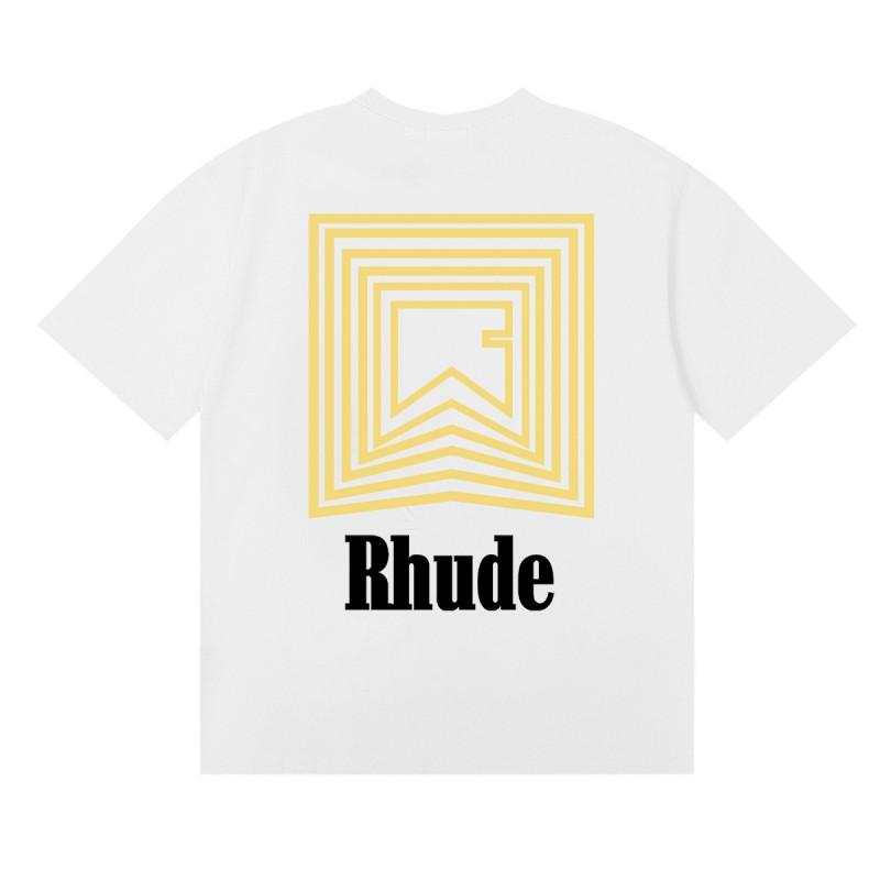RHUDE Geometric Letter Print T-Shirt Mens Womens American Vintage Short Sleeve Tee