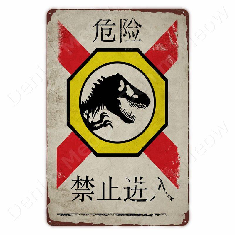 Vorsicht vor Dinosauriern Lustiges Vintage Blechschild Triceratops Plakette Wanddeko Garten Bauernhaus Außen Dekoration Vorsicht S