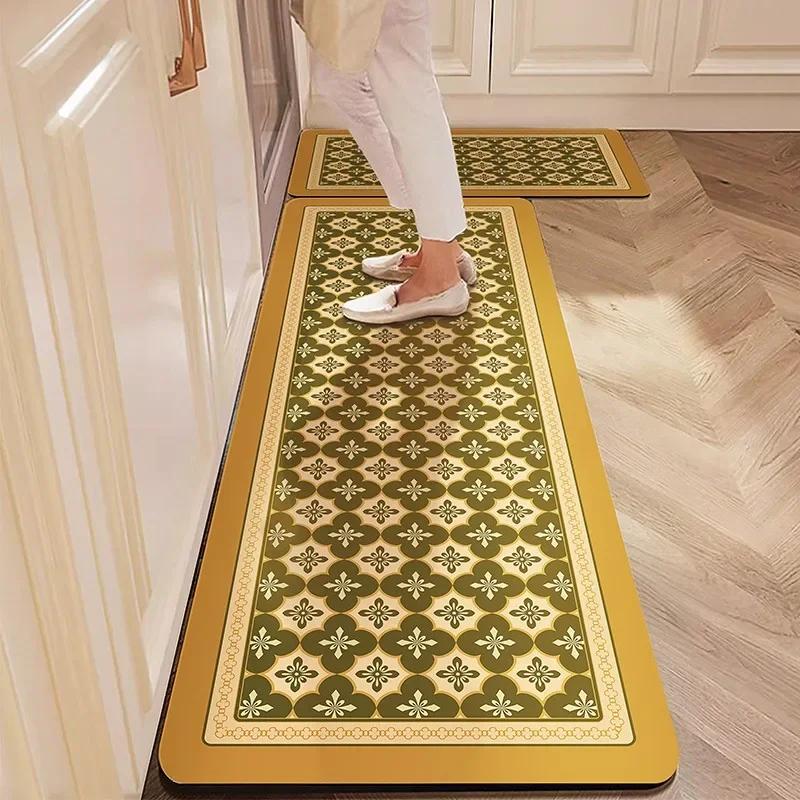 Kitchen Floor Mat Absorbent Carpet Diatom Mud Non-slip Foot Mats Sweet Flower Pastoral Home Decoration Rug Shower Area Toilet