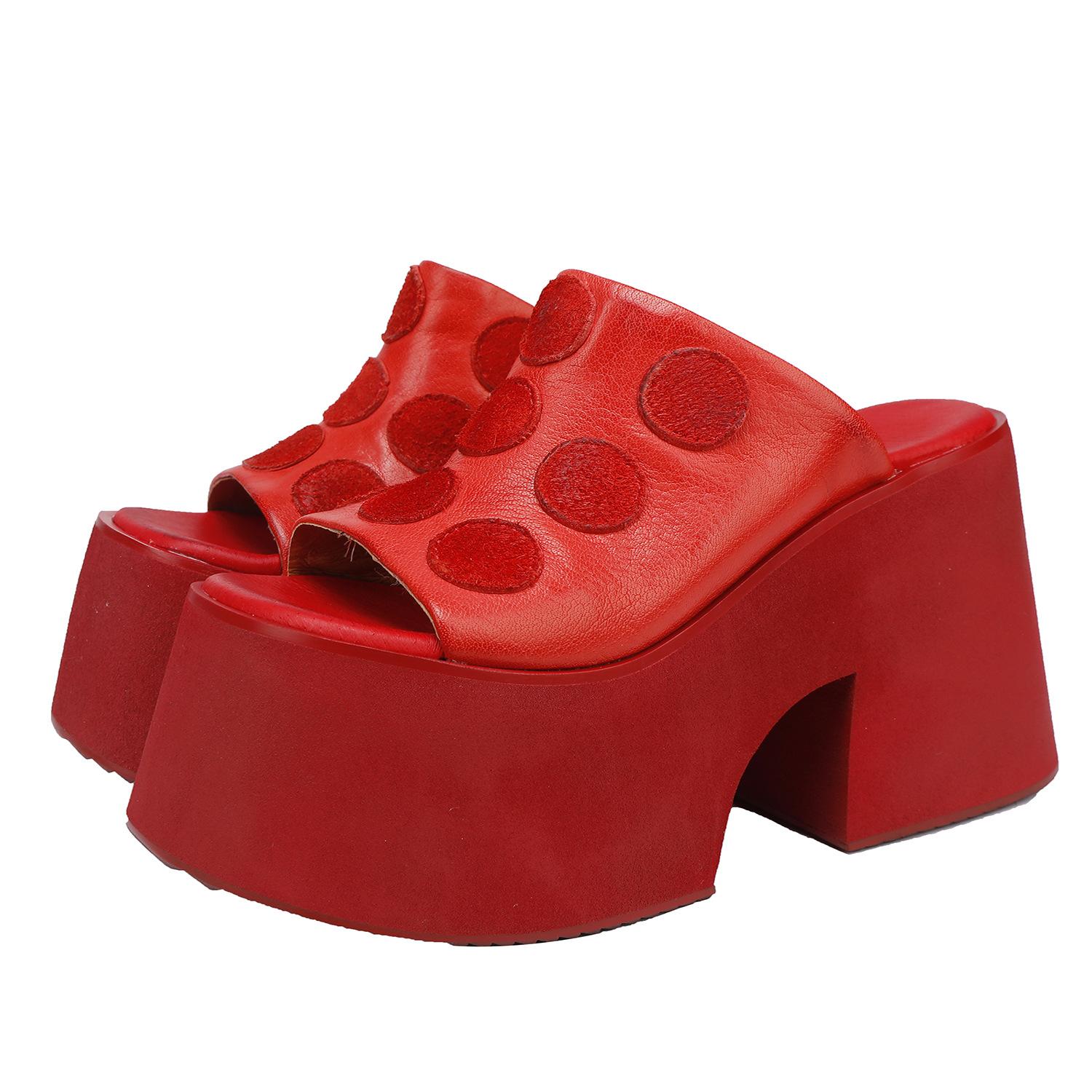 

Johnature Модные Супер Высокие Каблуки Уличные Шлепанцы Натуральная Кожа Толстая Подошва Легкие Женские Сандалии 39 красный