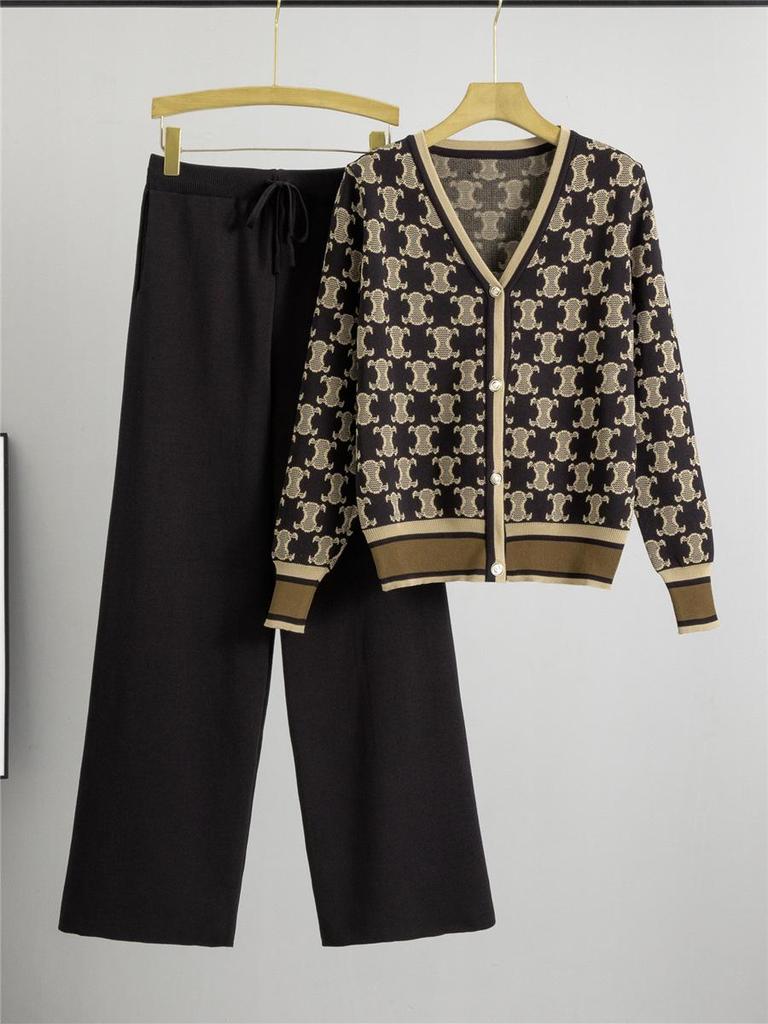 Women's Autumn Winter Knit Sweater and Wide-Leg Pants Set
