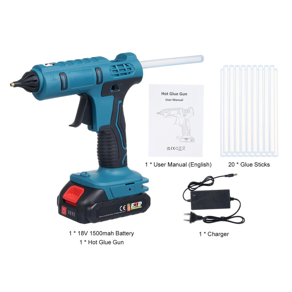 Cordless Hot Glue   Fast Heating Safe Constant Temperature with 20pcs Hot Glue Sticks LED Light for Repair Furniture, Handcraft, Sealed Packaging