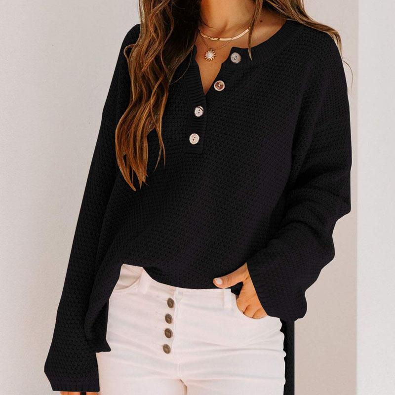 European and American Autumn/winter New Women's Half-cardigan Knit Sweater, Buttoned Open-front, Casual Loose Solid-color Sweater for Women